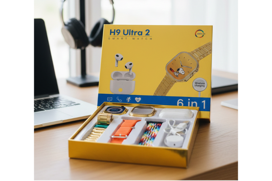 H9 Ultra 2 Smart Watch | Original Full Display | AirPods 3 BT | 6‑in‑1 Set with Cover & Straps