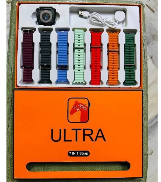 Ultra Smart Watch Bundle with 7-in-1 Interchangeable Straps, Fitness Tracker, Bluetooth Call, Heart Rate Monitor, & Wireless Charging Case